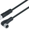 Sensor actuator cable, M8-cable plug, straight to M8-cable socket, angled, 3 pole, 1 m, PUR, black, 4 A, 77 3408 3405 50003-0100