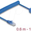 90365 RJ45 Coiled Cable plug to jack Cat.6 0.6 m to 1.2 m blue