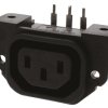 Złącze IEC IEC C13, Montaż na panelu, Do montażu na płytce drukowanej Kąt prosty Bulgin Męski 10A 250 V
