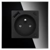 Gniazdo elektryczne z uziemieniem z USB A+C 20W z pomiarem energii (watomierz) WiFi i Bluetooth czarne podtynkowe z ramką szklan