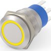Vandal-proof pushbutton switch, 2 pole, silver, illuminated  (yellow), 5 A/250 VAC, mounting Ø 19.2 mm, IP67, 6-2213767-9