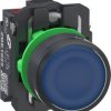 Pushbutton, unlabeled, illuminable, 1 Form A (N/O) + 1 Form B (N/C), waistband round, blue, front ring dark gray, mounting Ø 22.