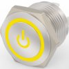 Vandal-proof pushbutton, 1 pole, silver, illuminated  (yellow), 0.4 A/36 VDC, mounting Ø 16 mm, IP67, 2213775-6