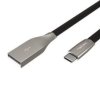 Kabel USB 2.0 A / USB typ-C (wtyk / wtyk) płaski czarny 1m