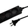 Przedłużacz 3-gniazdowy, 1,5m czarny, 2x1,0mm, OWY / 24223