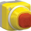Surface mount housing, 1 emergency stop/emergency off button, 1 Form A (N/O) + 1 Form B (N/C), latching, XALK84W3BE