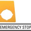 Label, 50 x 30 mm, with “Emergency Stop” symbol, for emergency stop pushbutton, 216472