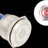 20987 Stainless steel pushbutton, illuminated, LED - power symbol/ring