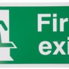 Znak wyjścia, PVC, Zielony/biały, Fire Exit, Angielski, Opis: WYJŚCIE POŻAROWE
