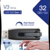 USB stick, 32 GB, with sliding mechanism, USB 3.0, black gray, Verbatim 49173
