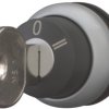 Key selector switch, key selector switch, unlit, groping, waistband round, black, front ring silver gray, 40°, trigger position 