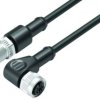 Sensor actuator cable, M12-cable plug, straight to M12-cable socket, angled, 4 pole, 1 m, PUR, black, 4 A, 77 3434 3429 50004-01