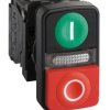 Przycisk ziel. kryty/czerw. wystający podśw. dwuklawiszowy O22 1NO+1NC 120V XB5AW73731G5