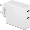 USB socket charger, Euro plug to 2x USB-C socket, 3 A, white