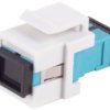 Fiber optic connector, SC simplex socket to SC simplex socket, OM3, multimode, ceramic, aquamarine, BS08-10212
