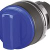 Toggle switch, 3 switching positions, illuminable, latching, waistband round, blue, front ring black, 2 x 45°, mounting Ø 22.3 m