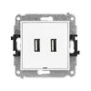 MINI Mechanizm gniazda podwójnego 2xUSB A-A 2.0, bez pola opisowego biały mat 25MGUSBBO-2