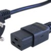 Device connection cable, Europe, plug type E + F, angled on C19 socket, straight, H05Z1Z1-F3G1.5 mm², black, 3 m, VII-H05Z1Z1F3G