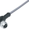 Sensor actuator cable, M12-cable socket, angled to open end, 3 pole, 5 m, PVC, gray, 4 A, 77 4434 0000 20003-0500