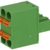 Łączówka; 2ESDB-02P; 2 tory; R=5,08mm; 18mm; 12A; 300V; na przewód; kątowe 90°; otwór kwadratowy; sprężynowy; 0,2÷2,5mm2; zielon