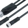 Sensor actuator cable, M8-cable plug, straight to 2 x M8 cable socket, straight, 4 pole/2 x 3 pole, 1 m, PUR, black, 4 A, 77 982