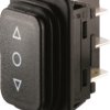 Rocker switch, black, 2 pole, (On)-Off-(On), pushbutton (changeover switch), 12 (4) A 250 VAC 1E4, IP65, unlit, printed, 1939.33