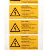 Etykieta bezpieczeństwa Żółty opis Niebezpieczeństwo elektryczne tekst ACHTUNG! Bei ausgeschaltetem Hauptschalter unter