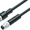 Sensor actuator cable, cable plug, straight to cable socket, straight, 3 pole, 1 m, PUR, black, 4 A, 77 3430 3405 50003-0100