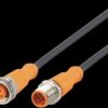 Sensor actuator cable, M12 cable plug, straight, A to M12 cable socket, straight, A, 5 pole/5 pole, 3 m, PUR, black, 4 A, EVC188