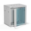 Szafa rack wisząca 19 cali 12U 600x450, drzwi szklane, tył i osłony boczne demontowalne, FLAT PACK kolor szary ALANTEC