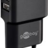 USB socket charger, Euro plug to 2x USB-A socket, 2.4 A, black