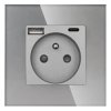 Gniazdo elektryczne z uziemieniem z USB A+C 20W grafitowe podtynkowe z ramką szklaną - TAWOIA Glass