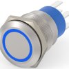 Vandal-proof pushbutton, 2 pole, silver, illuminated  (blue), 5 A/250 VAC, mounting Ø 19.2 mm, IP67, 5-2213764-7