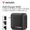 Charger Mini GAN, 165W, EU/US/UK-Stecker1x USB-A QC, 4x USB-C PD, 100-250V