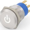 Vandal-proof pushbutton switch, 2 pole, silver, illuminated  (white), 0.4 A/250 VAC, mounting Ø 19.2 mm, IP67, 6-2213766-2