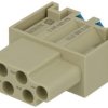 Gniazdo; Han E Quick-Lock; 09140062733; 6 torów; poliwęglan; proste; zatrzaskowy; 16A; 500V; szary; srebrzone; 0,5÷2,5mm2; Harti
