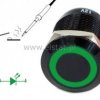 Przycisk chwilowy 16 mm, czarny; LED ziel. 12V