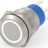 Vandal-proof pushbutton, 2 pole, silver, illuminated  (white), 5 A/250 VAC, mounting Ø 19.2 mm, IP67, 4-2213764-3