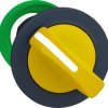 Toggle switch, 2 positions, unlit, latching, waistband round, yellow, front ring gray, 90°, mounting Ø 30.5 mm, ZB5FD205