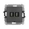 ICON Mechanizm gniazda podwójnego 2xUSB A-A 2.0, bez pola opisowego grafitowy mat 28IGUSBBO-2