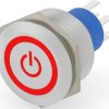 Vandal-proof pushbutton, 2 pole, silver, illuminated  (red), 3 A/250 VAC, mounting Ø 23.7 mm, IP67, 2-2317658-2