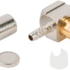 MCX plug 50 Ω, RG-178, RG-196, Belden 83265, solder connection, angled, 919-389P-51A