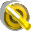 Toggle switch, 2 positions, illuminable, groping, waistband round, yellow, front ring metallized, 90°, mounting Ø 22.5 mm, ZB4BK