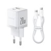 Baseus Palm P10111608213-01 20W szybka ładowarka sieciowa z gniazdem USB + USB-C PD 3.0 + kabel 1m