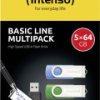 Intenso USB-Stick 5er Pack Basic Line 5 x 64 GB Pendrive USB 64 GB żółty, zielony, niebieski, pomarańczowy, czarny 35035