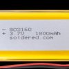 333284 Lithium-ion battery, SOLDERED 333284, 1800 mAh, 3.7 V