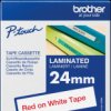 TZE-252 Laminated labelling tape, red on white, 24 mm