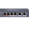 Swich PoE 6-portowy, 4 porty 10/100 Mbps PoE, 2 porty 10/100 Mbps uplink, niezarządzalny, tryb CCTV. DS-3E0106P-E/M