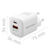Qoltec Ładowarka sieciowa 35W GaN ULTRA 5-20V 2.25-3A 1 x USB typ C PD 1 x USB QC 3.0 Biała