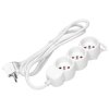 Przedłużacz 3 gniazda, kabel 1.5m, płaska wtyczka, 16A, 3G1.5, biały